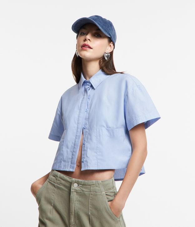 Camisa Cropped em Tricoline com Bolsos