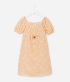 Vestido Infantil com Lacinho Frontal e Textura de Borboletas - Tam 5 a 14 Anos