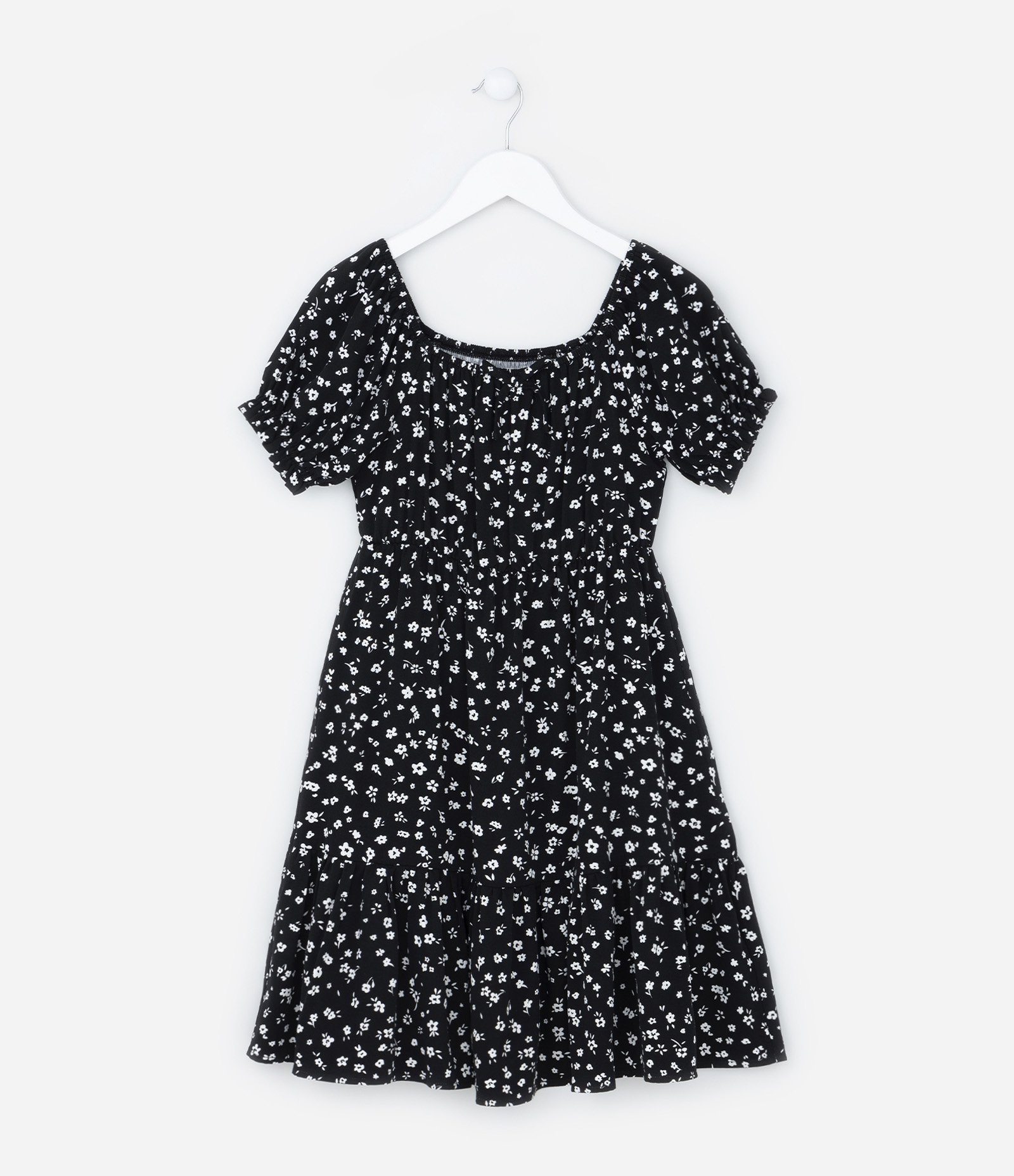 Vestido Infantil em Viscose com Estampa Floral - Tam 5 a 14 Anos Preto 1