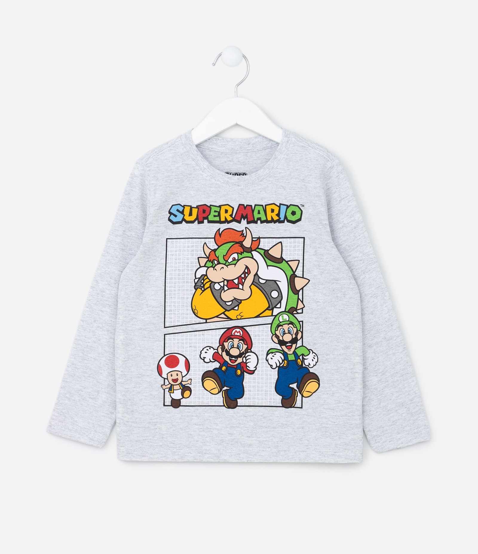 Camiseta Infantil com Estampa Super Mario - Tam 5 a 14 Anos Cinza 1