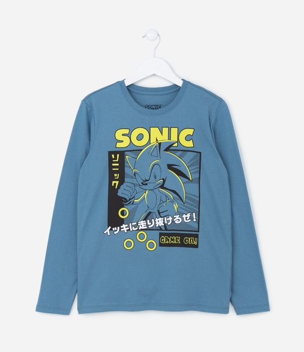 Camiseta Infantil com Estampa do Sonic e Lettering - Tam 5 a 14 anos