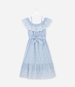 Vestido Infantil com Babado em Laise e Estampa Corações - Tam 5 a 14 Anos