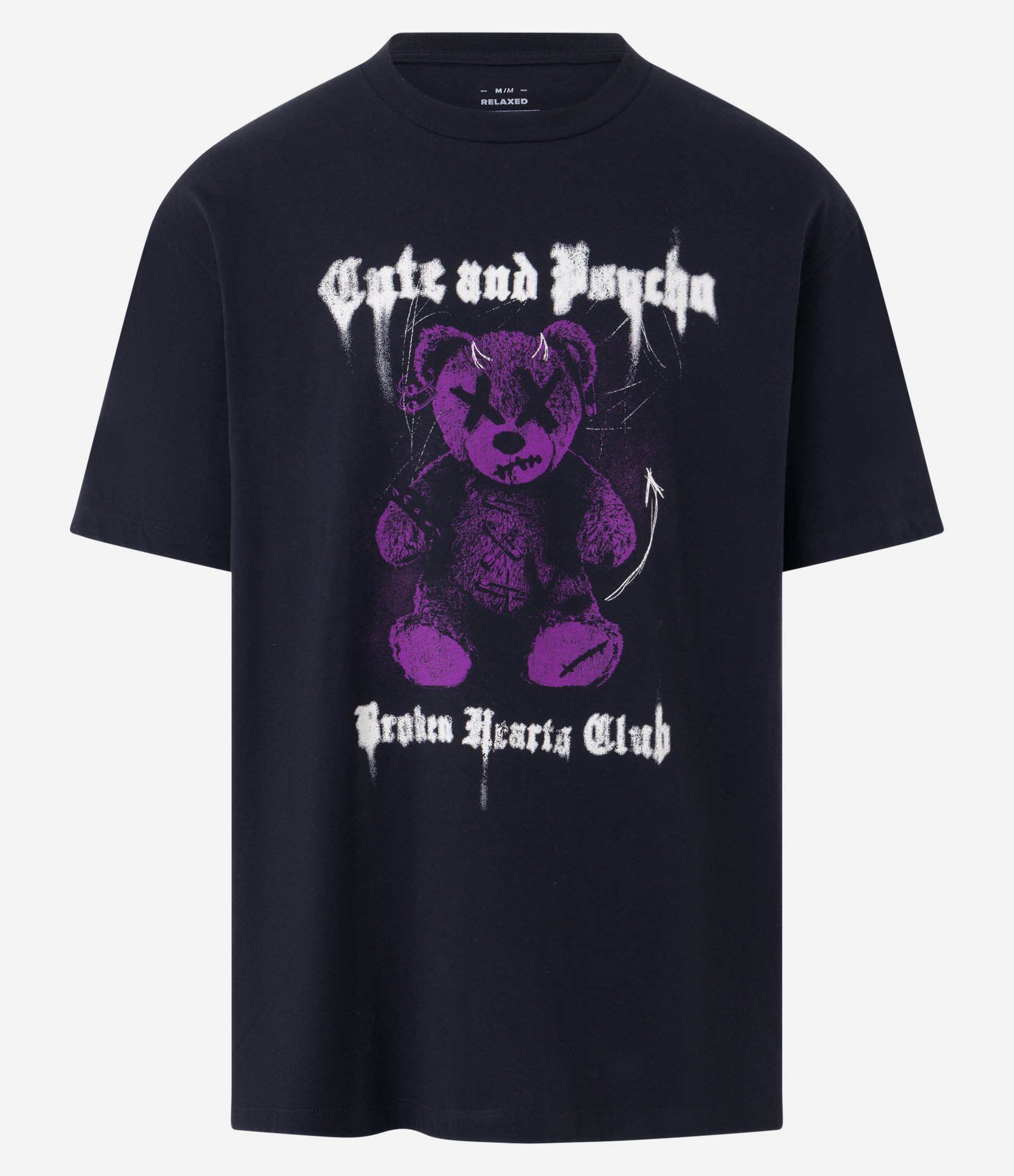 Camiseta Relaxed em Algodão e com Estampa Urso Cute And Psycho Preto 5
