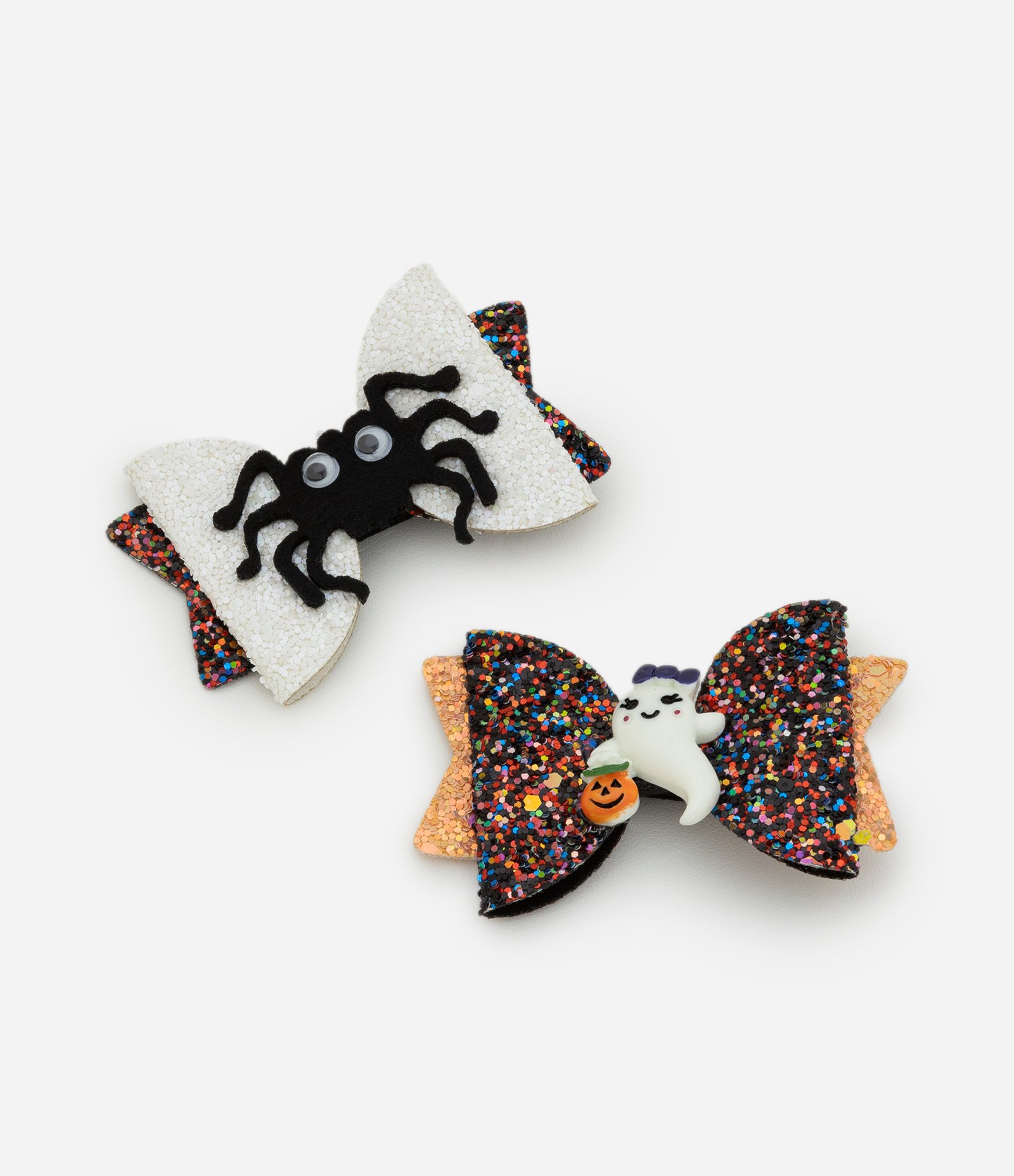 Kit 02 Presilha de Cabelo Infantil com Laços Fantasminha e Aranha Multicores 2