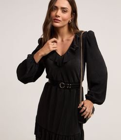 Vestido Curto em Viscose com Babados no Decote V