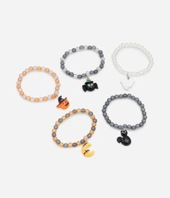 Kit 05 Pulseiras Infantis com Pingente de Halloween