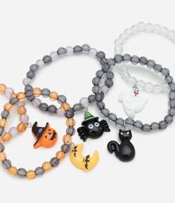 Kit 05 Pulseiras Infantis com Pingente de Halloween
