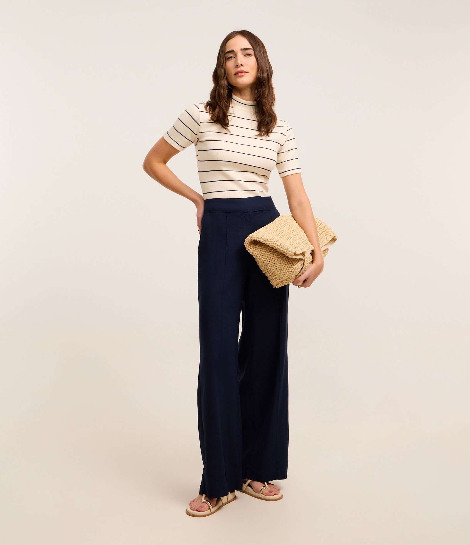 Blusa em Ribana com Golinha Média e Estampa Listrada Branco Neve 2