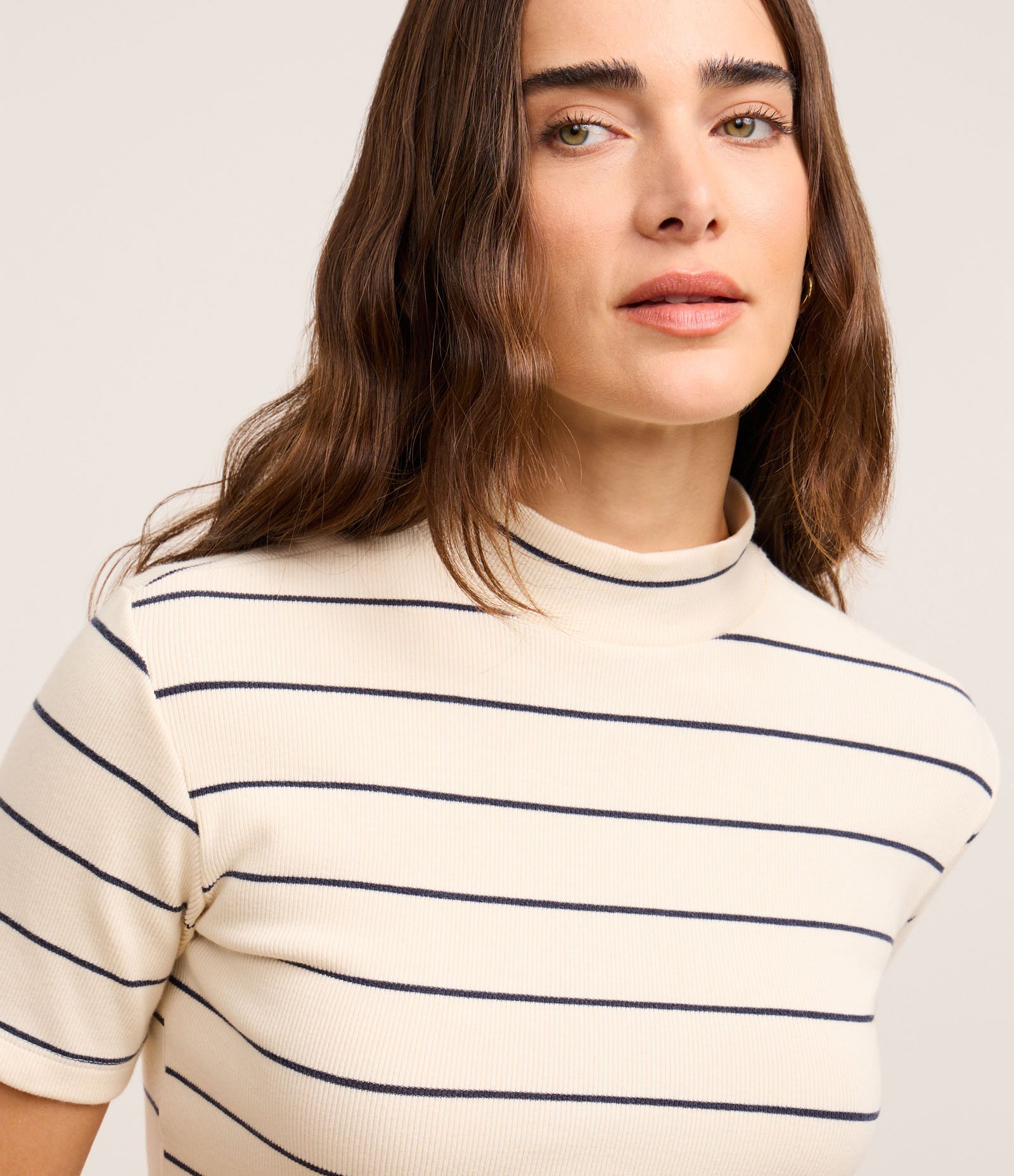 Blusa em Ribana com Golinha Média e Estampa Listrada Branco Neve 4