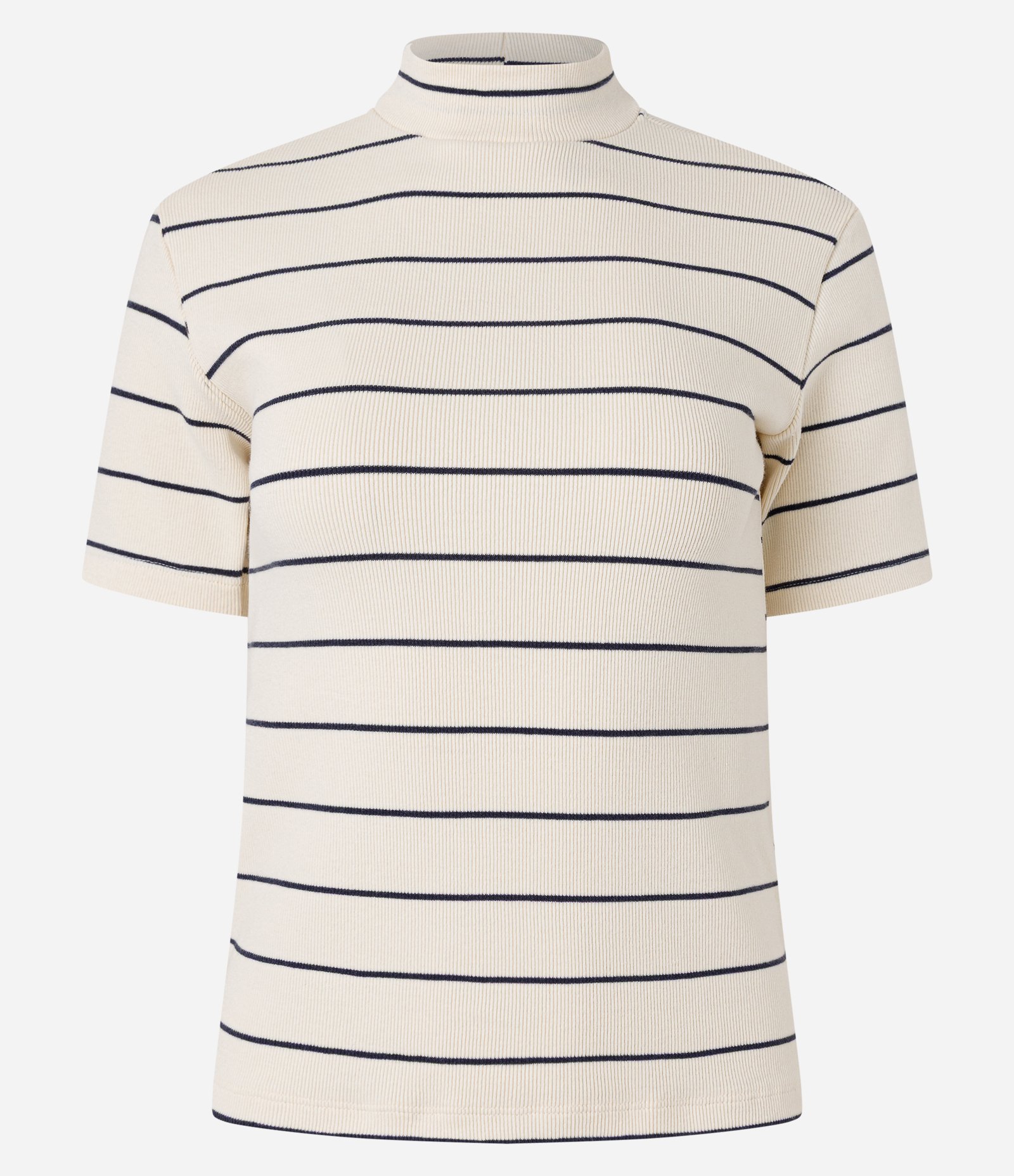 Blusa em Ribana com Golinha Média e Estampa Listrada Branco Neve 6