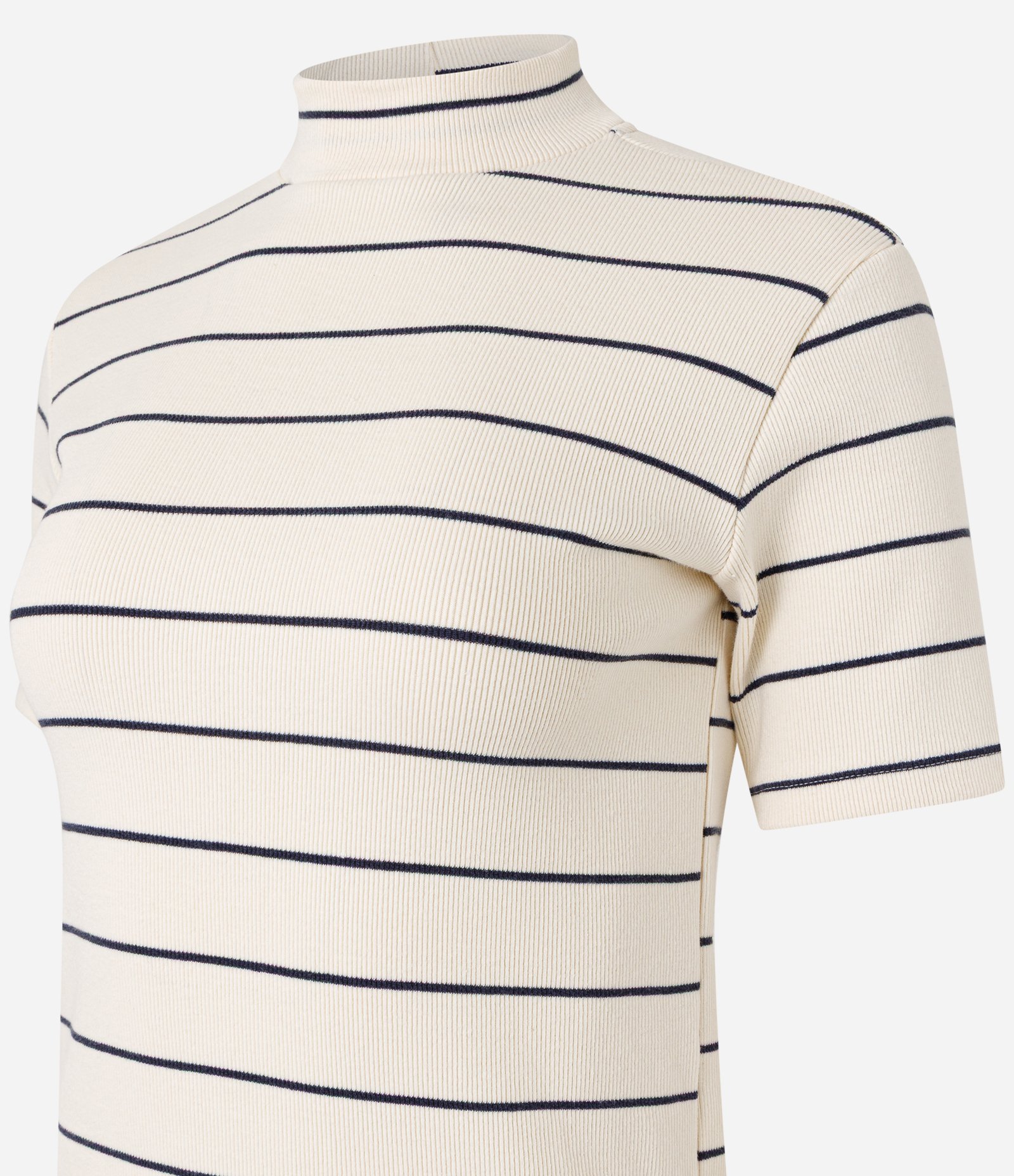 Blusa em Ribana com Golinha Média e Estampa Listrada Branco Neve 7