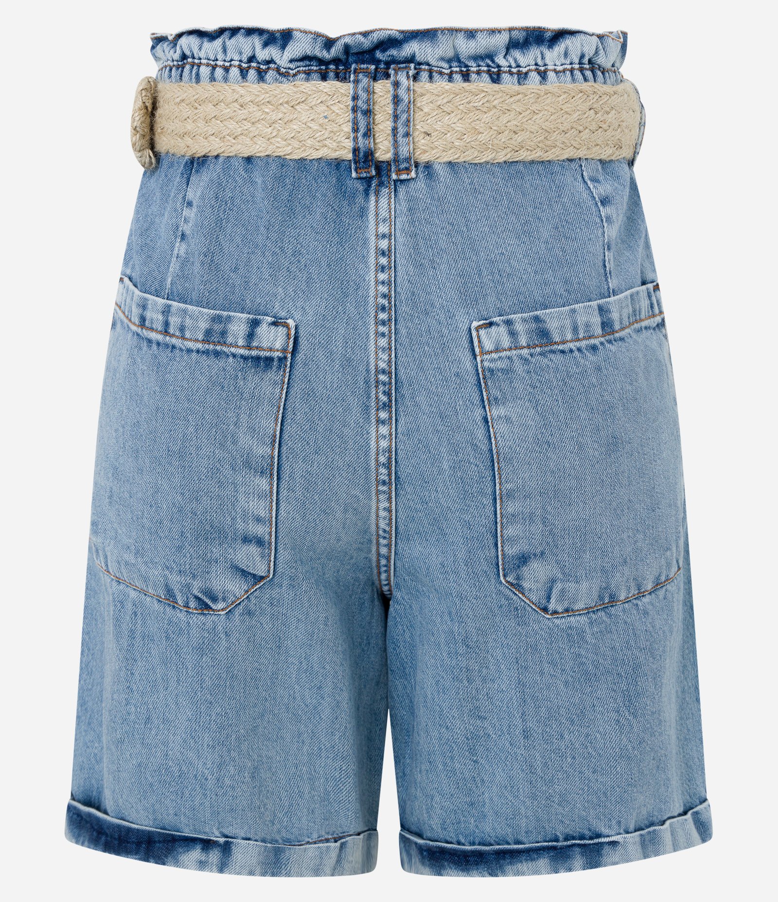 Bermuda em Jeans com Cinto de Palha com Fivela Redonda Azul 7
