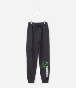 Calça Infantil em Moletom Estampa Minecraft com Bolso Lateral - Tam 5 a 14 anos