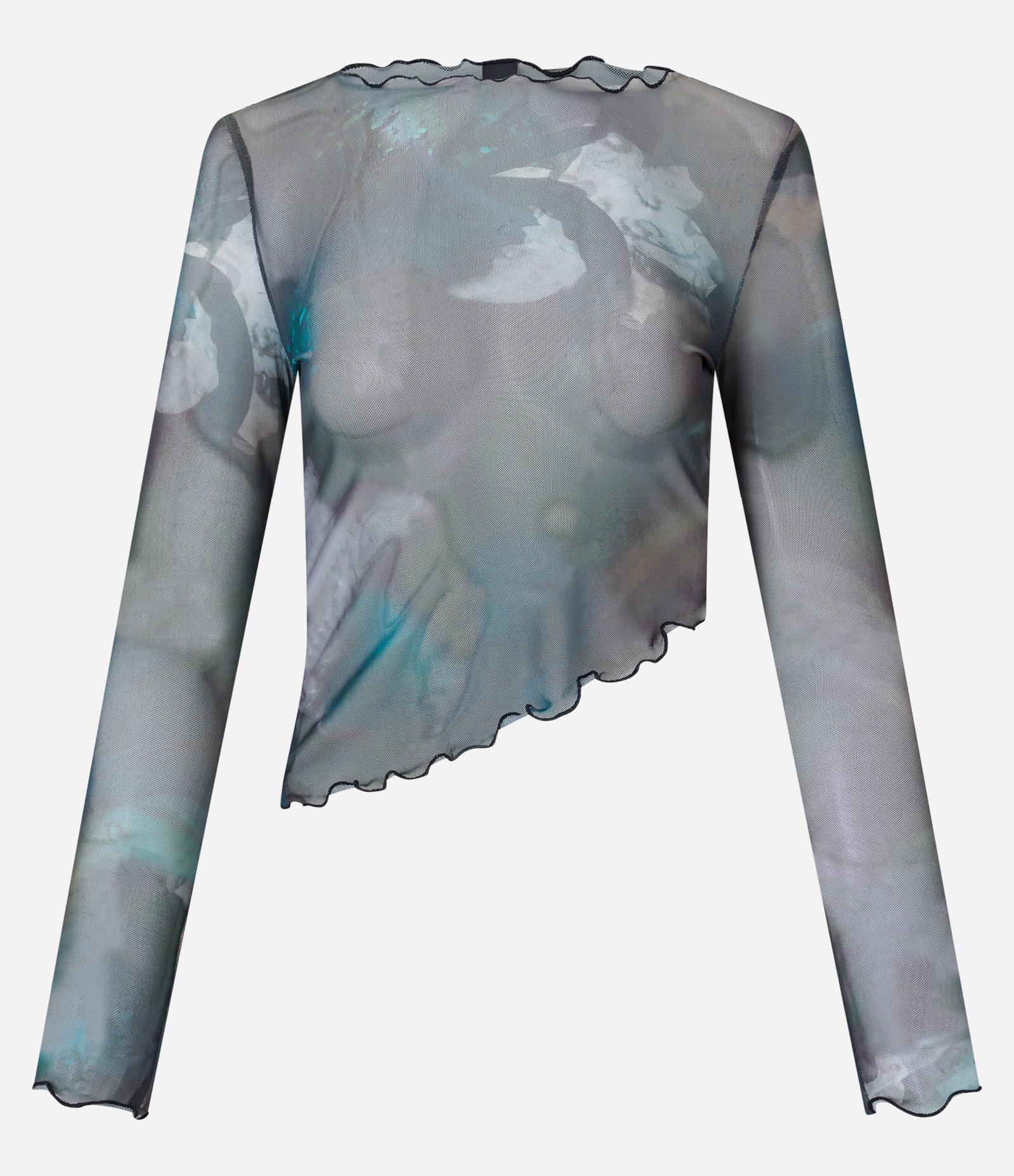 Blusa em Tule com Estampa Abstrata com Frufru Preto 5