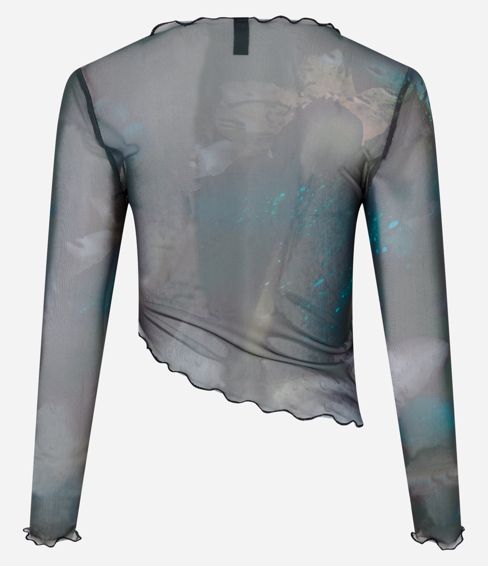 Blusa em Tule com Estampa Abstrata com Frufru Preto 6