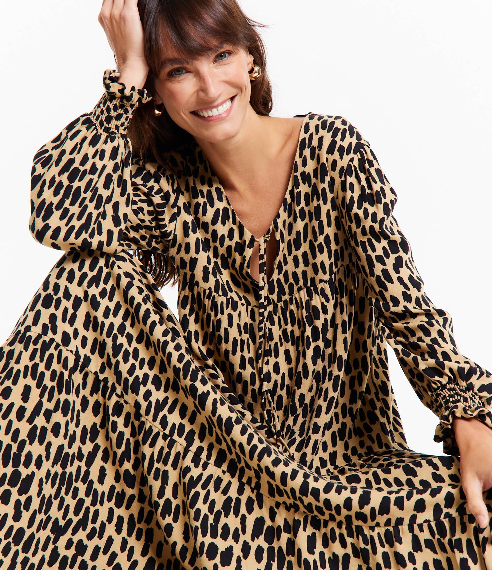 Vestido Midi em Viscose com Amarração e Estampa Animal Print Marrom 6