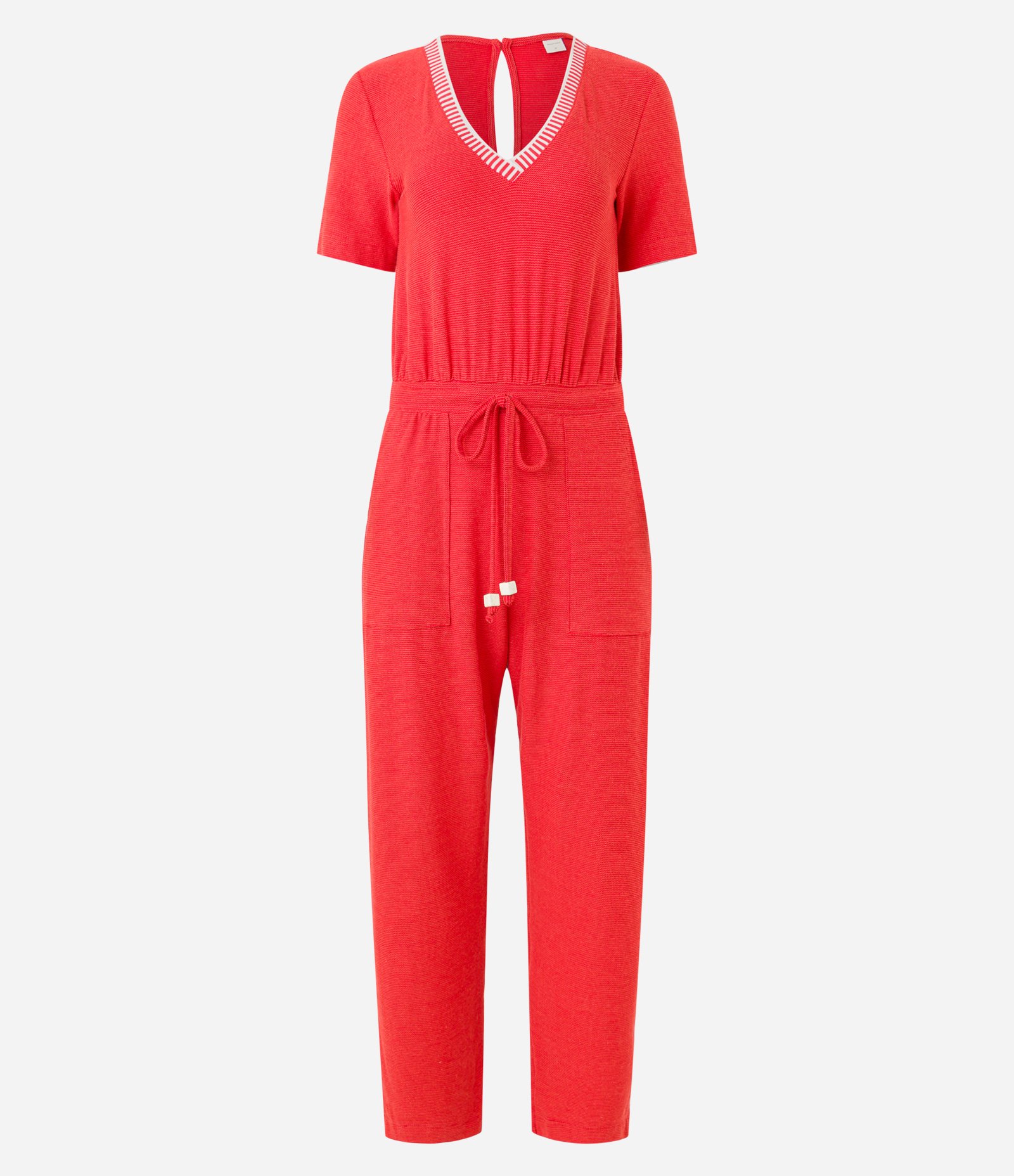 Macacão Manga Curta em Viscose com Amarração e Bolsos Vermelho 6