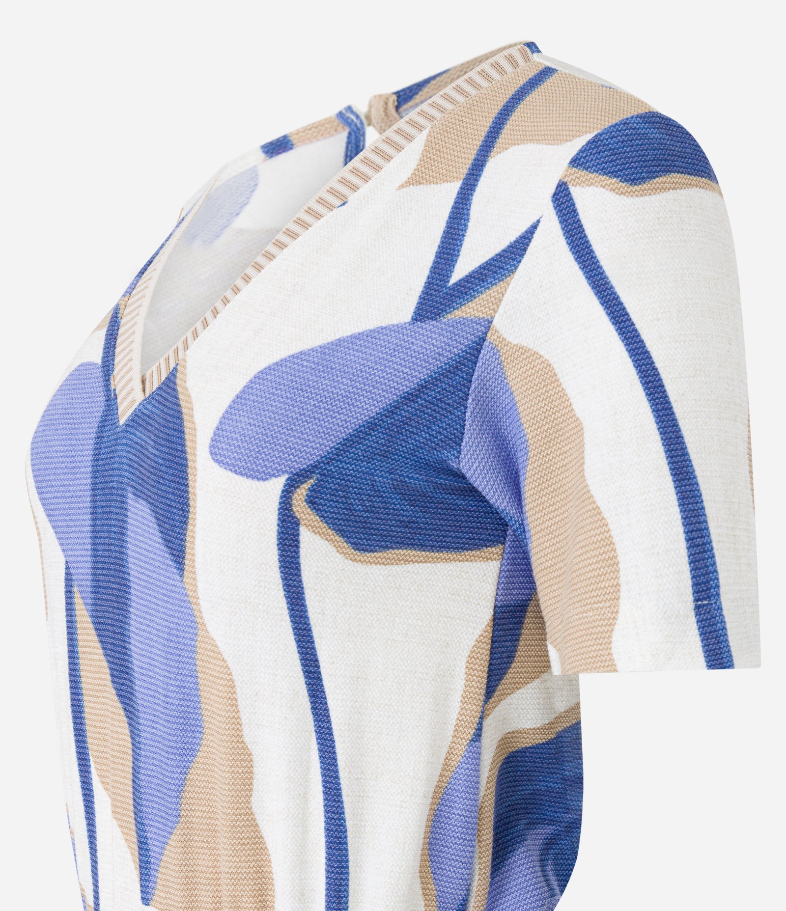 Macacão em Viscose com Amarração na Cintura e Estampa Folhagem Off White/ Azul/ Bege 6