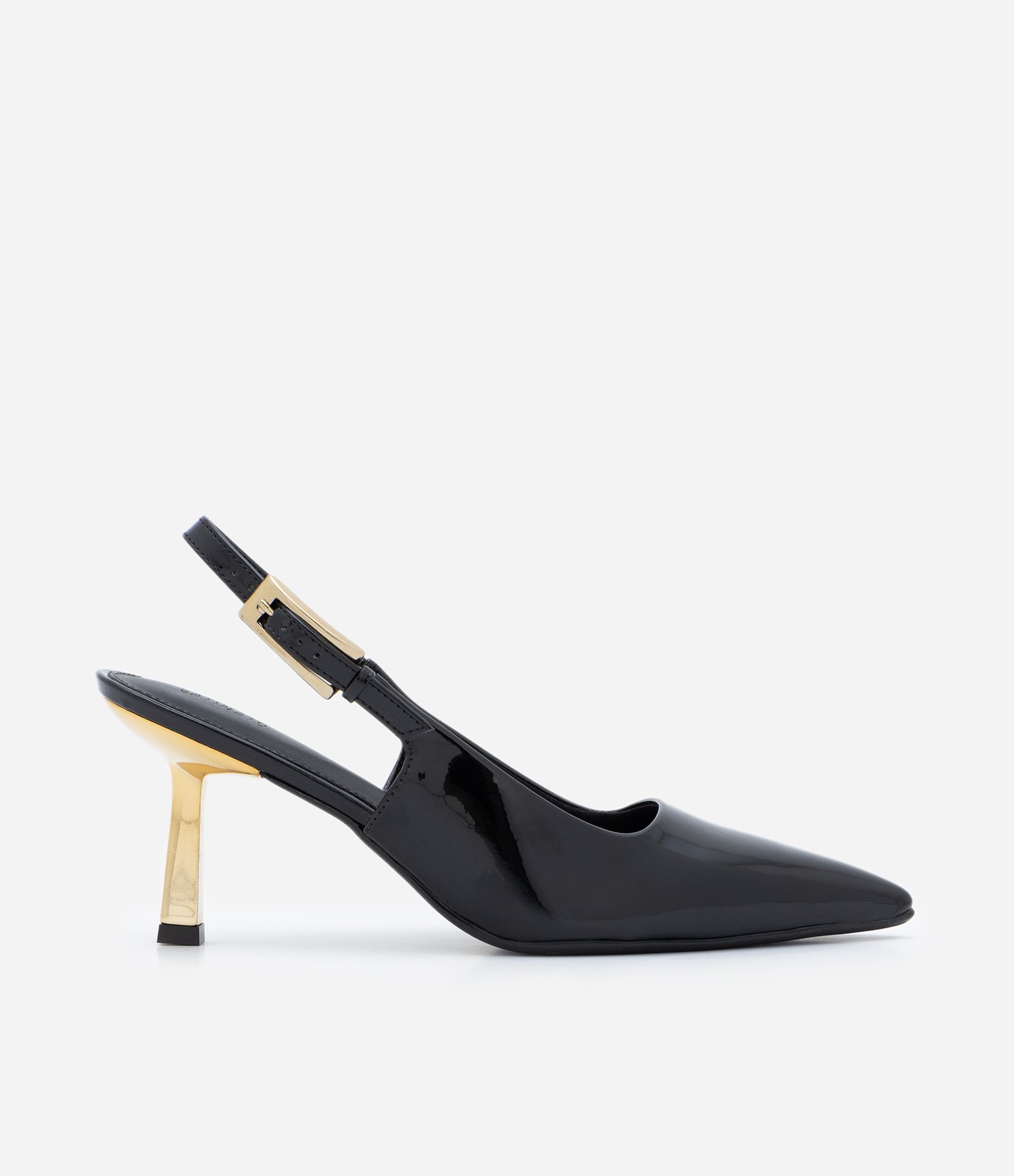 Sapato Scarpin Slingback com Salto Cromado Preto 1