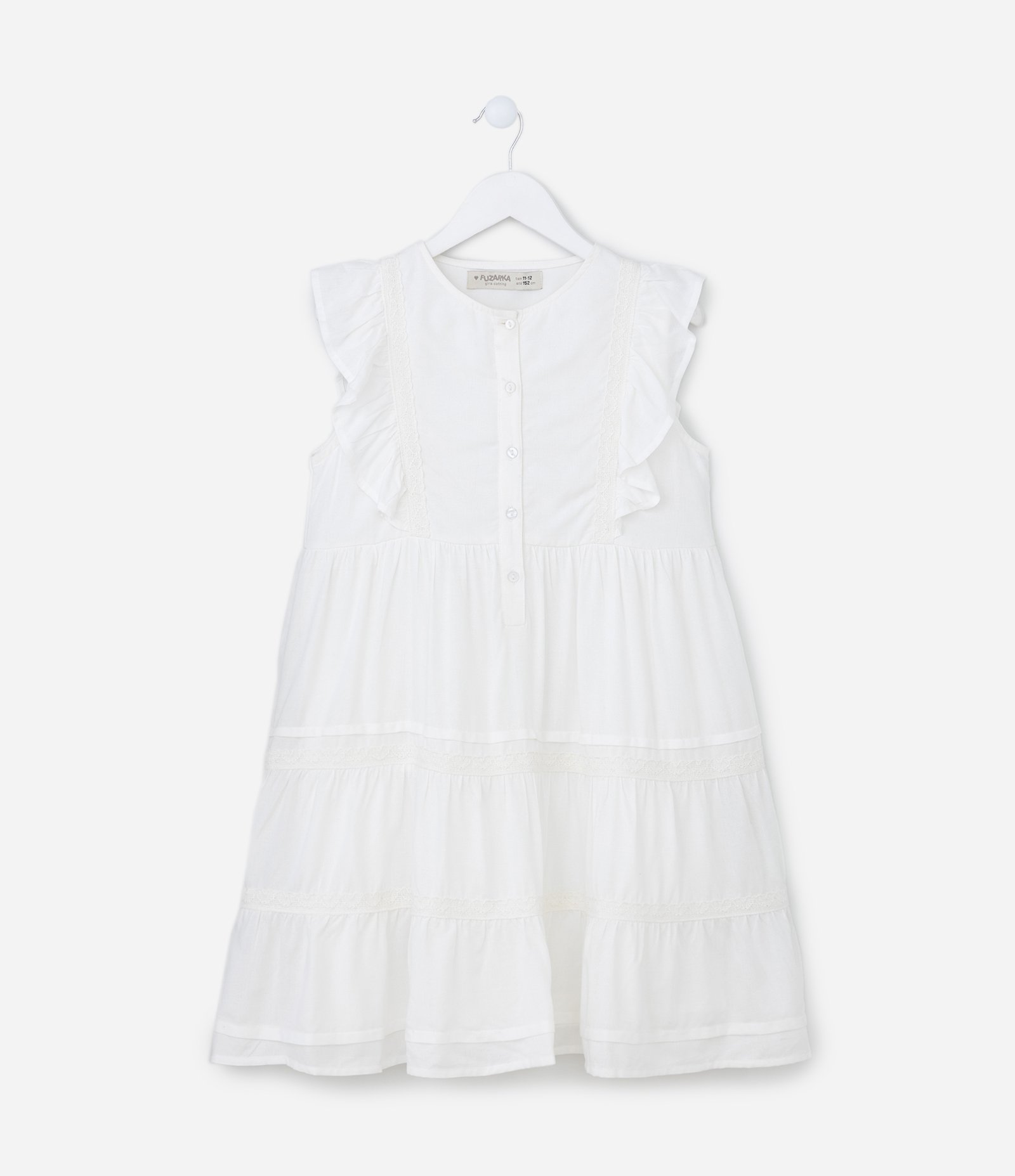 Vestido Infantil em Viscose com Babados e Botões - Tam 5 a 14 Anos Branco Neve 1