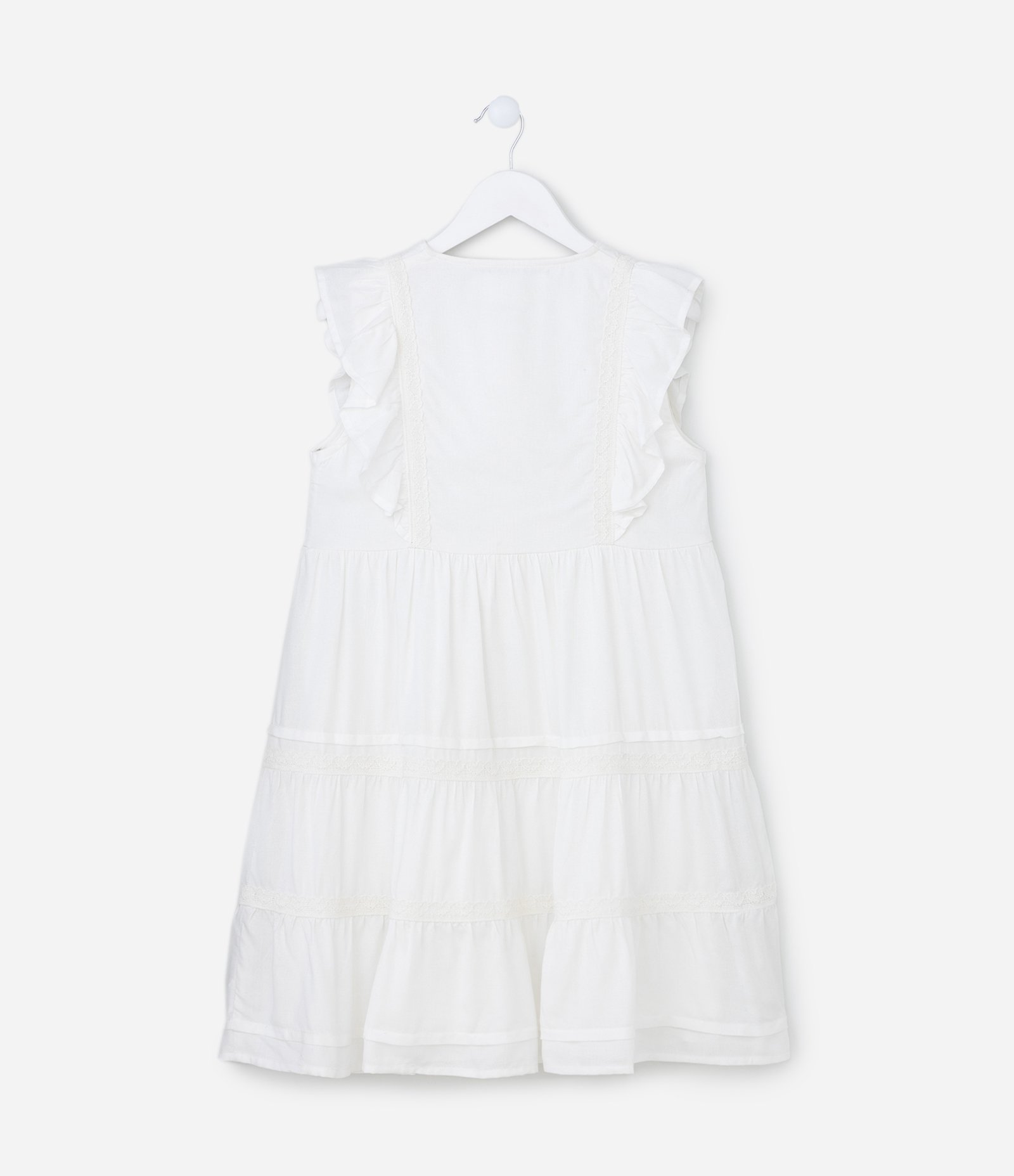 Vestido Infantil em Viscose com Babados e Botões - Tam 5 a 14 Anos Branco Neve 2