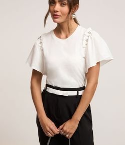 Blusa em Algodão com Strass na Manga Bufante