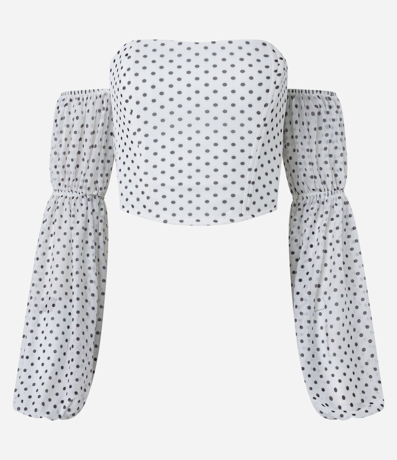 Blusa Tomara que Caia em Tule Corset com Manga Bufante Branco 5