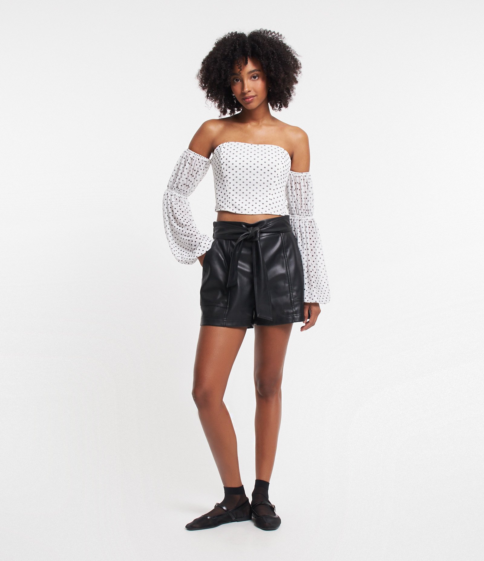 Blusa Tomara que Caia em Tule Corset com Manga Bufante Branco 2