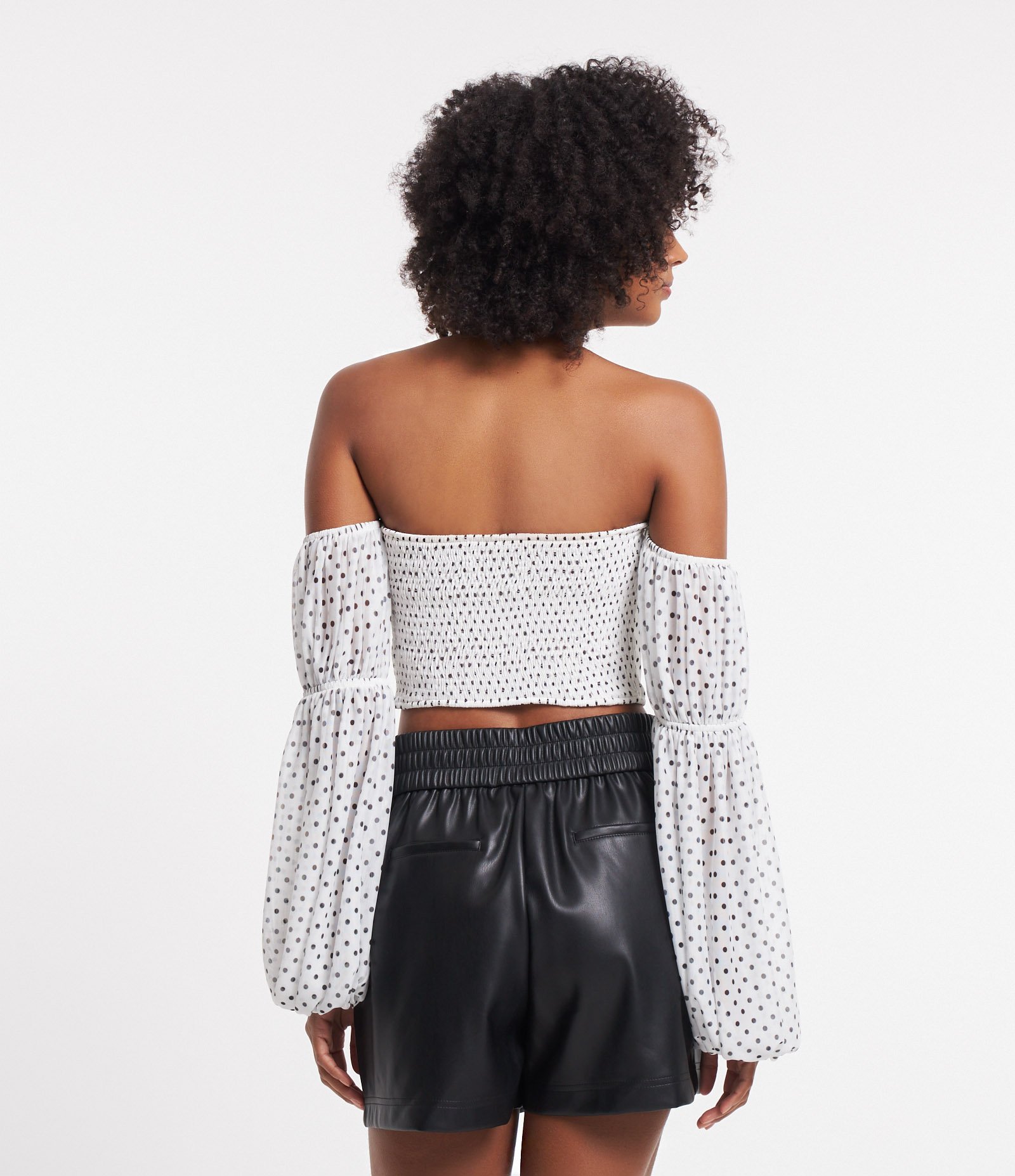 Blusa Tomara que Caia em Tule Corset com Manga Bufante Branco 3