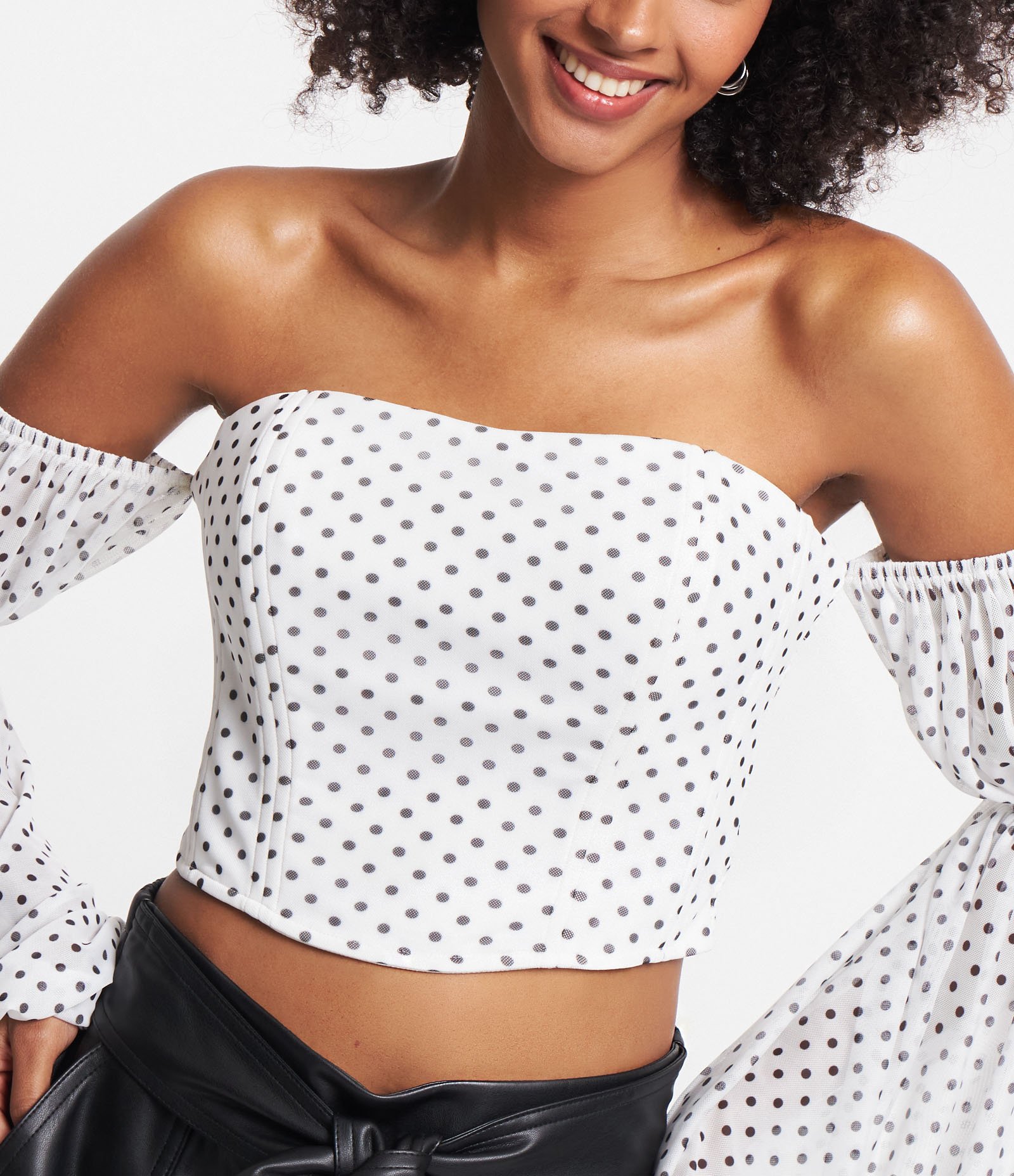 Blusa Tomara que Caia em Tule Corset com Manga Bufante Branco 4