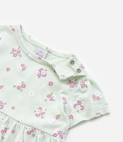 Vestido Infantil em Meia Malha com Estampa Floral - Tam 0 a 18 meses