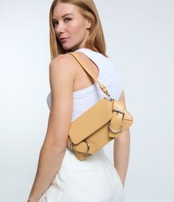 Bolsa Baguete Pequena com Detalhes de Fivelas