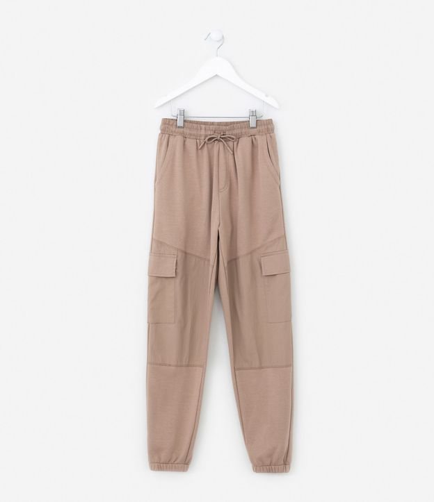 Calça Infantil com Recortes e Bolsos Cargo - Tam 5 a  14 Anos