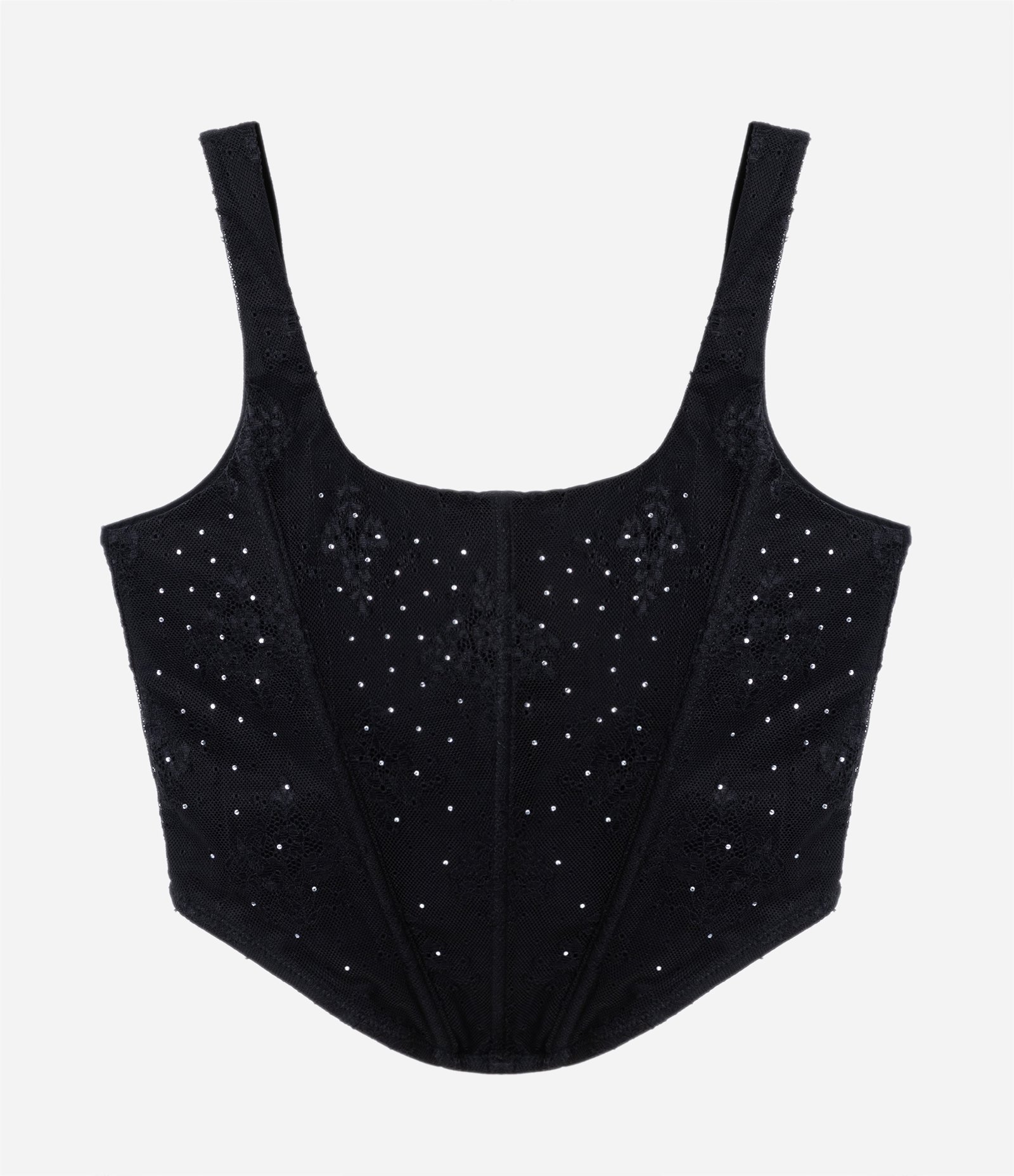 Corset sem Bojo em Laise com Aplicação de Strass Preto 6
