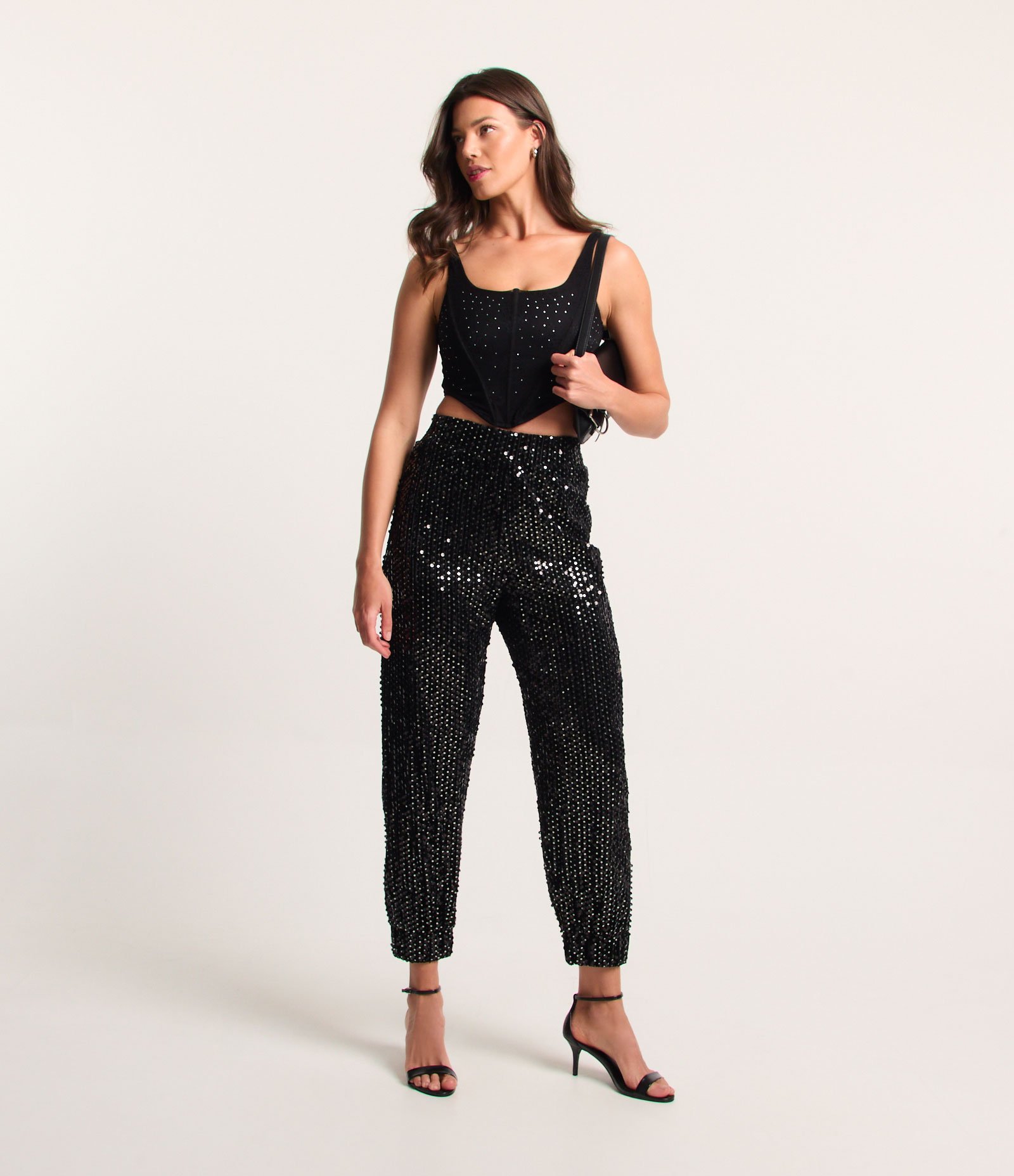 Corset sem Bojo em Laise com Aplicação de Strass Preto 2