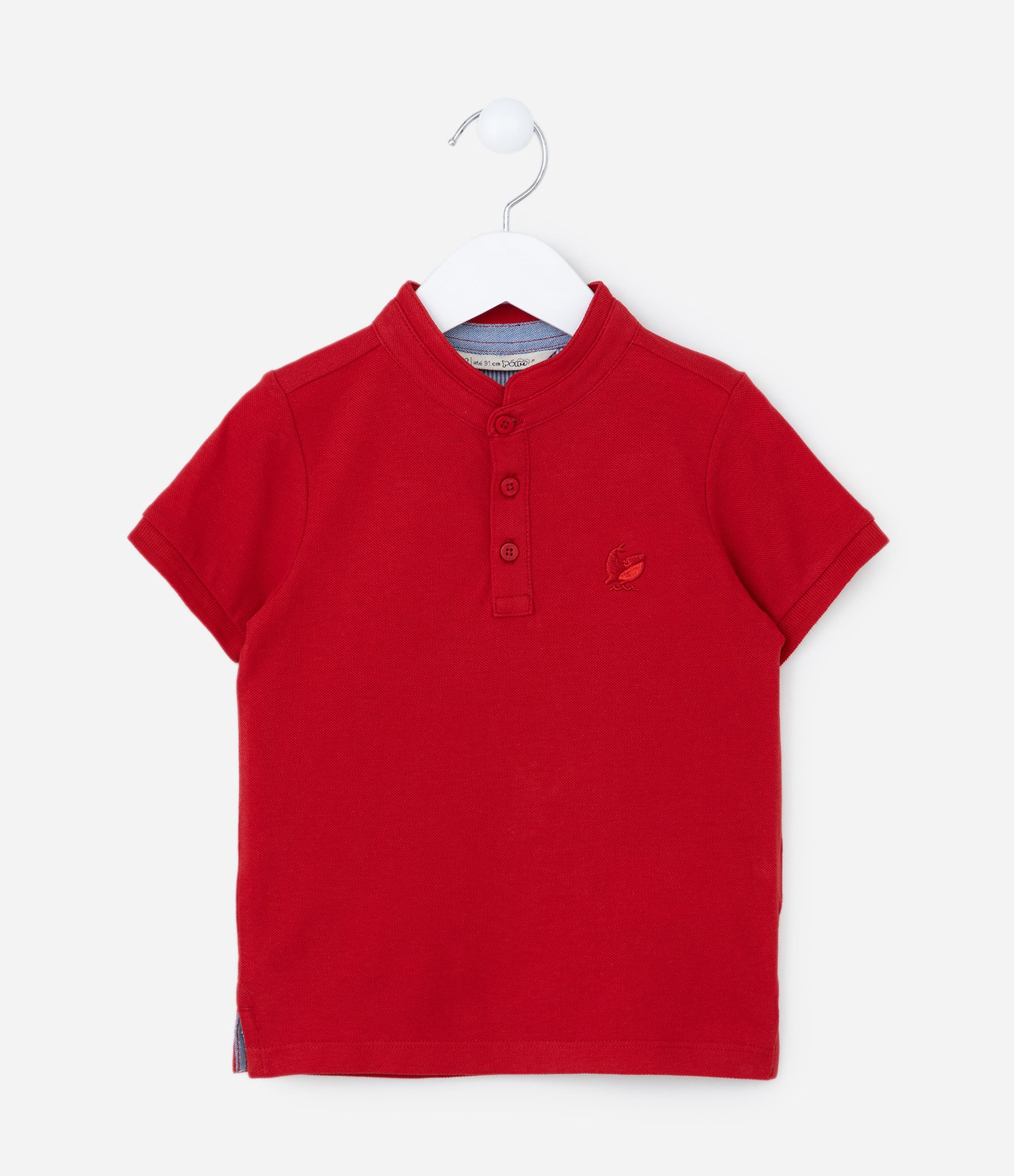 Camiseta Manga Curta Infantil com Bordado no Peito - Tam 1 a 5 anos Vermelho 1