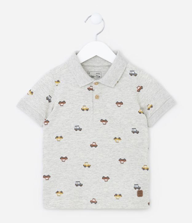 Camiseta Polo Infantil com Estampa de Carrinhos - Tam 1 a 5 anos