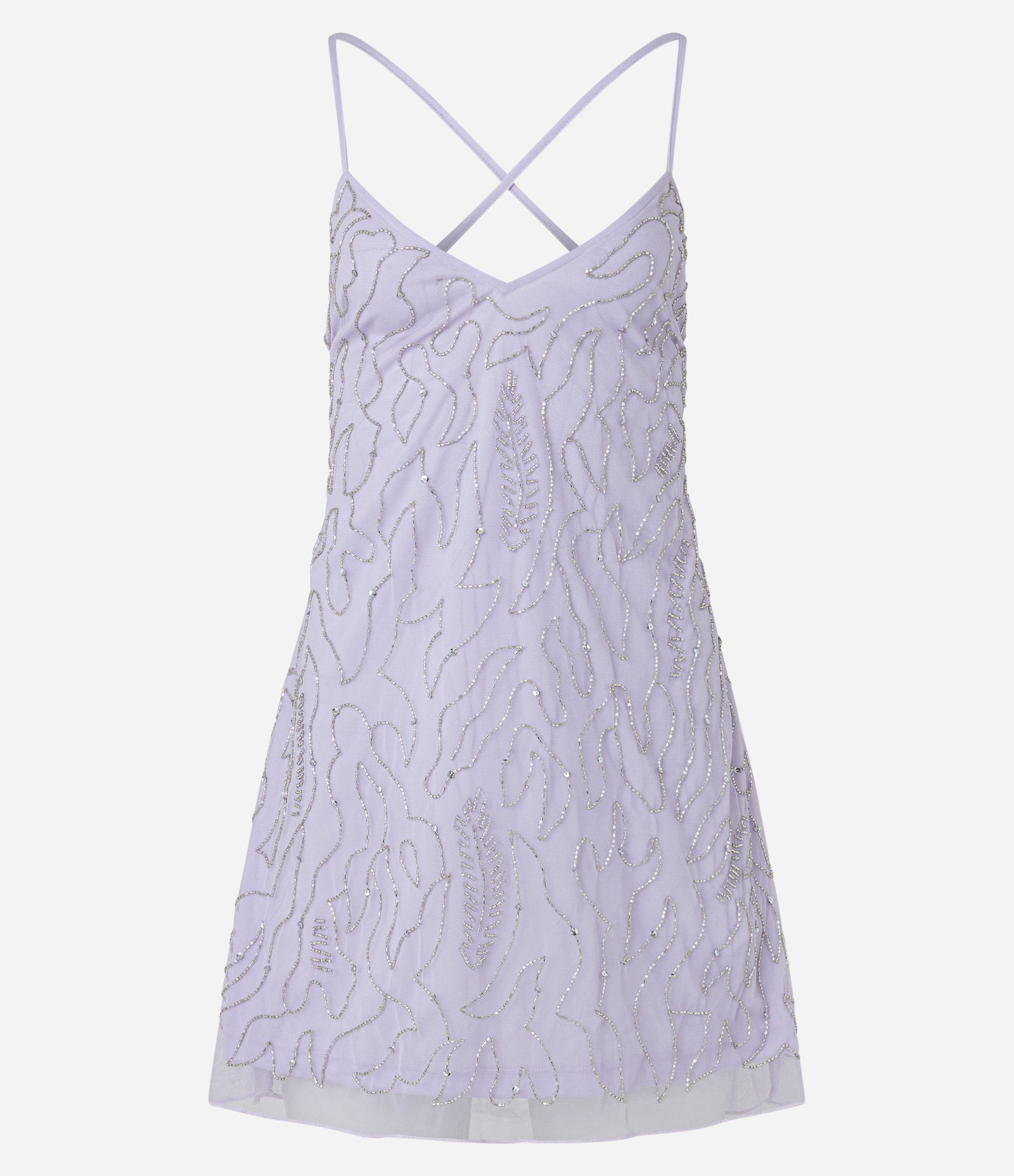 Vestido Curto em Chiffon com Bordado e Amarração nas Costas Lilás Claro 5