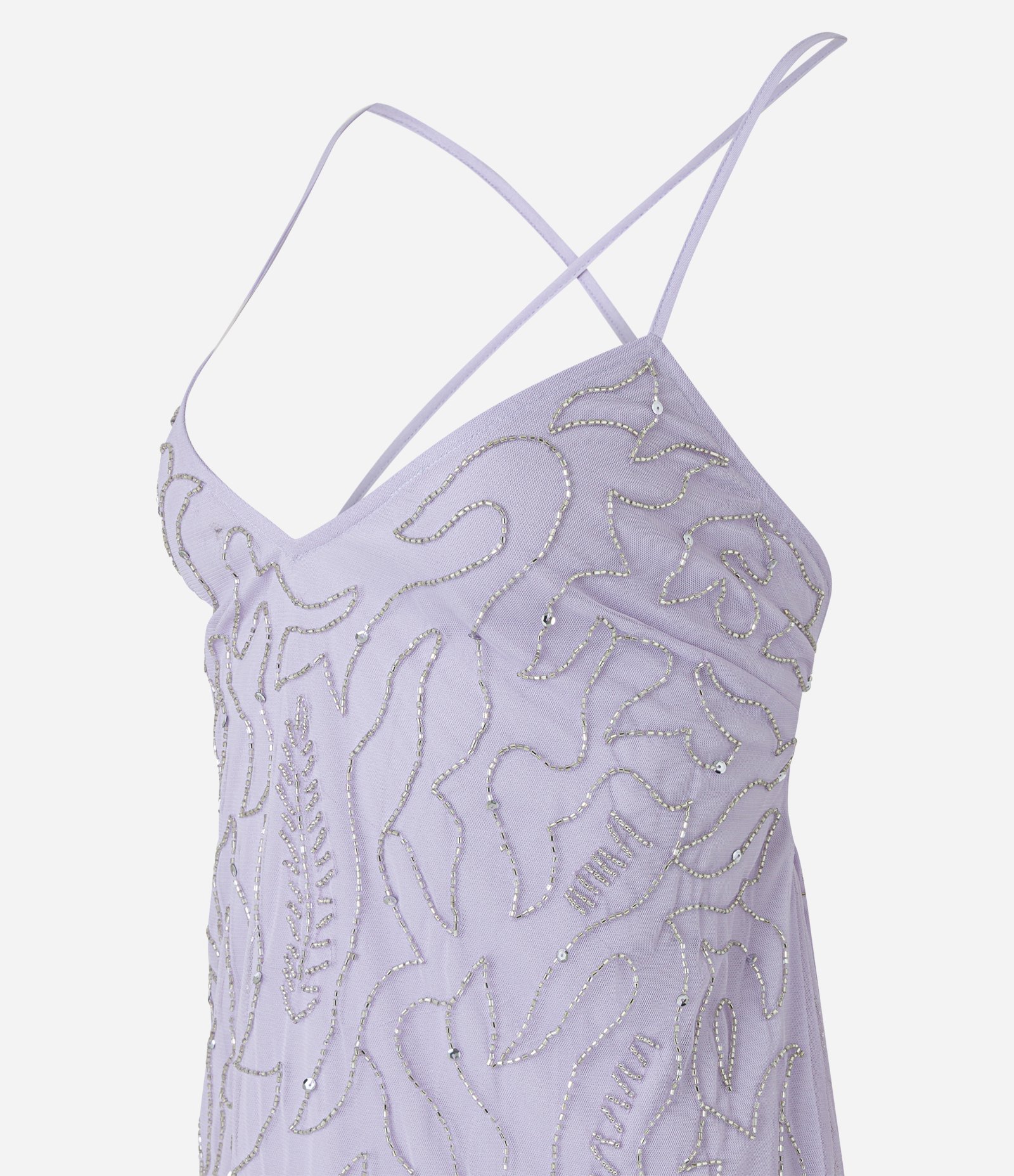 Vestido Curto em Chiffon com Bordado e Amarração nas Costas Lilás Claro 6