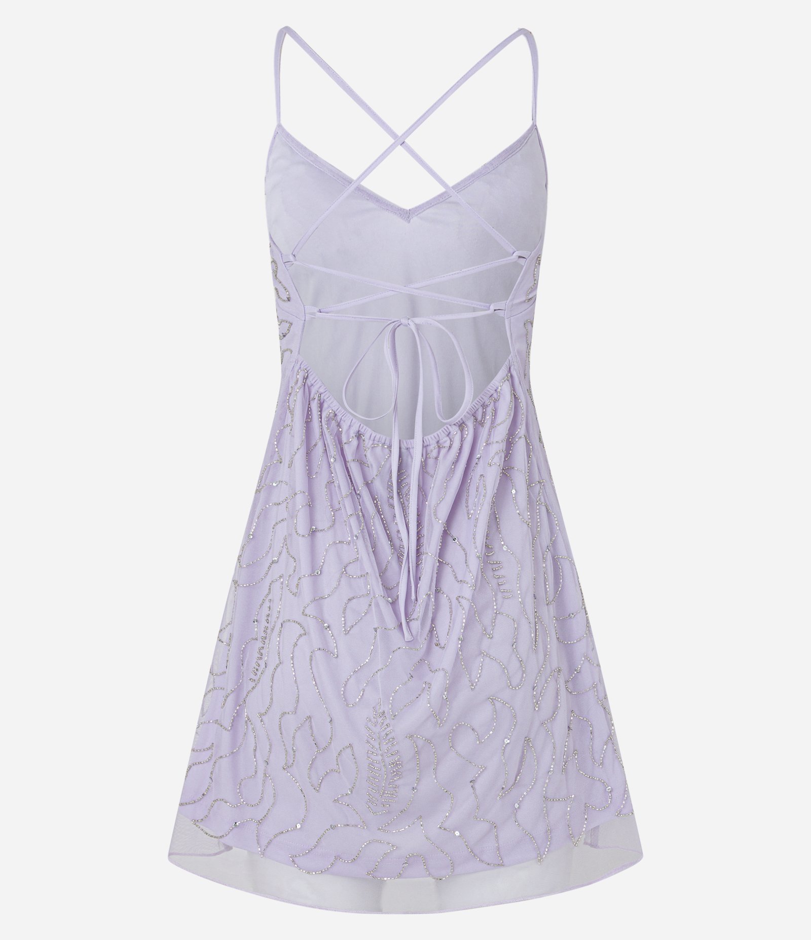 Vestido Curto em Chiffon com Bordado e Amarração nas Costas Lilás Claro 7