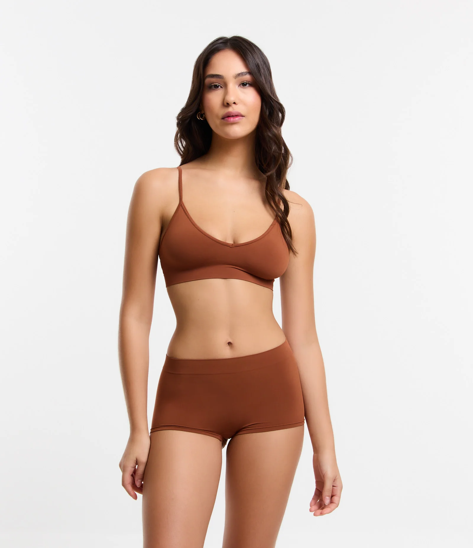 Calcinha Boyshort em Poliamida Sem Costura Marrom Telha 2