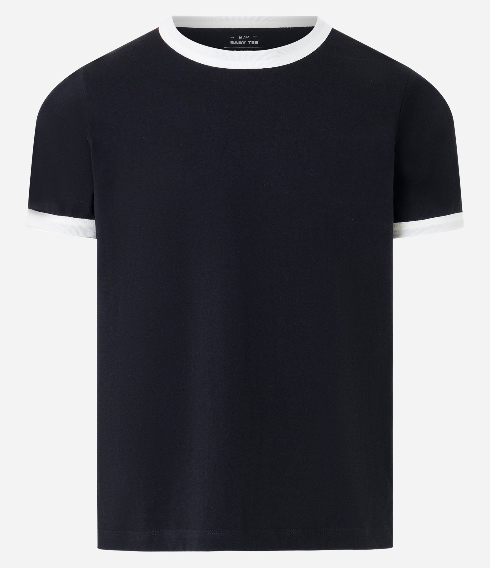 Camiseta Baby Tee em Ribana e Gola Contrastante Preto 6