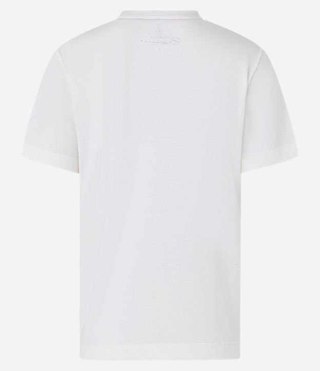 Blusa T-shirt em Algodão com Estampa Coração e Brilhos Aplicados Branco 7