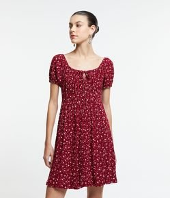 Vestido Curto em Ribana Floral Liberty e Amarração no Busto