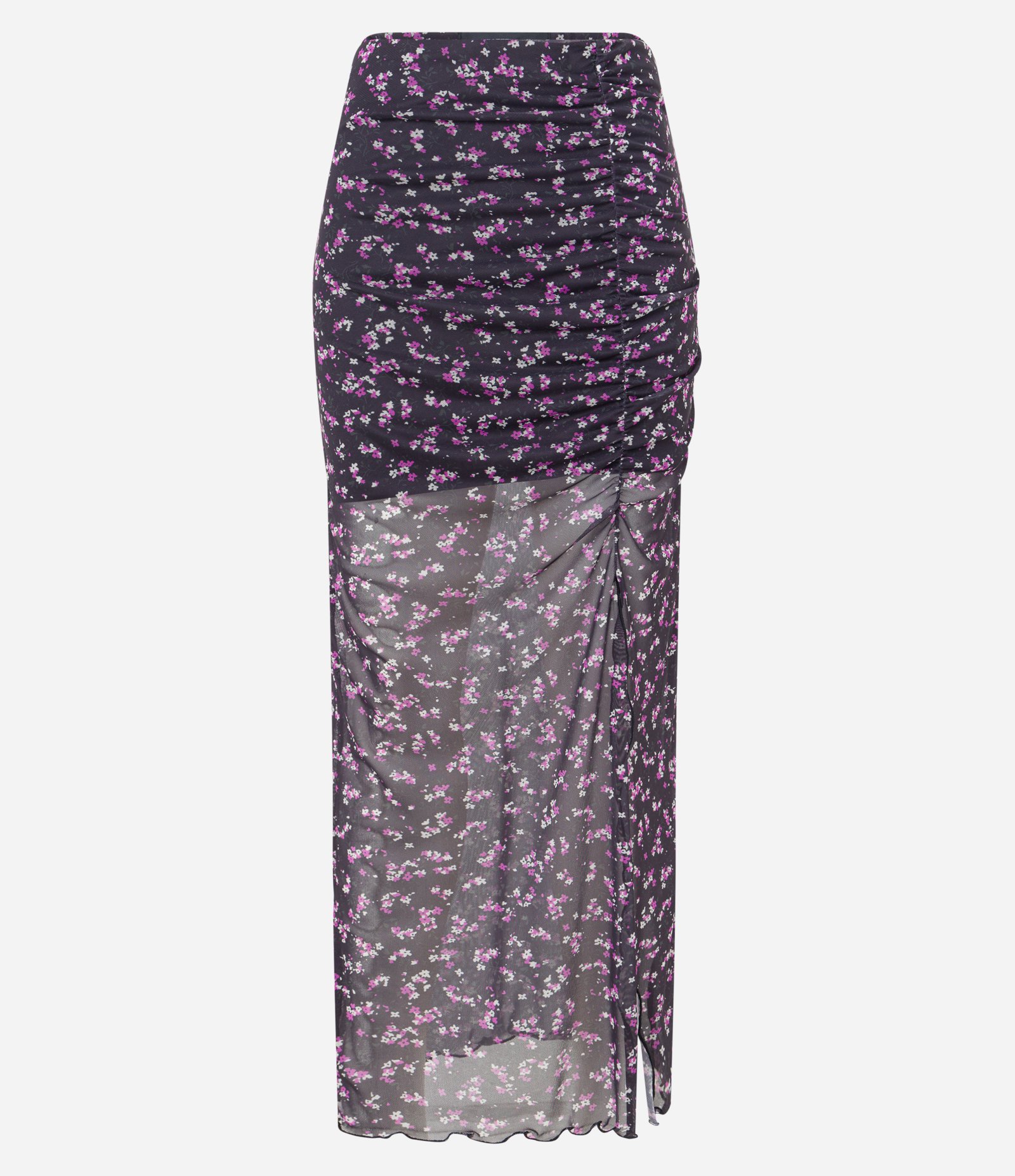 Saia New Midi em Tule Floral Liberty com Drapeado Lateral Preto 5