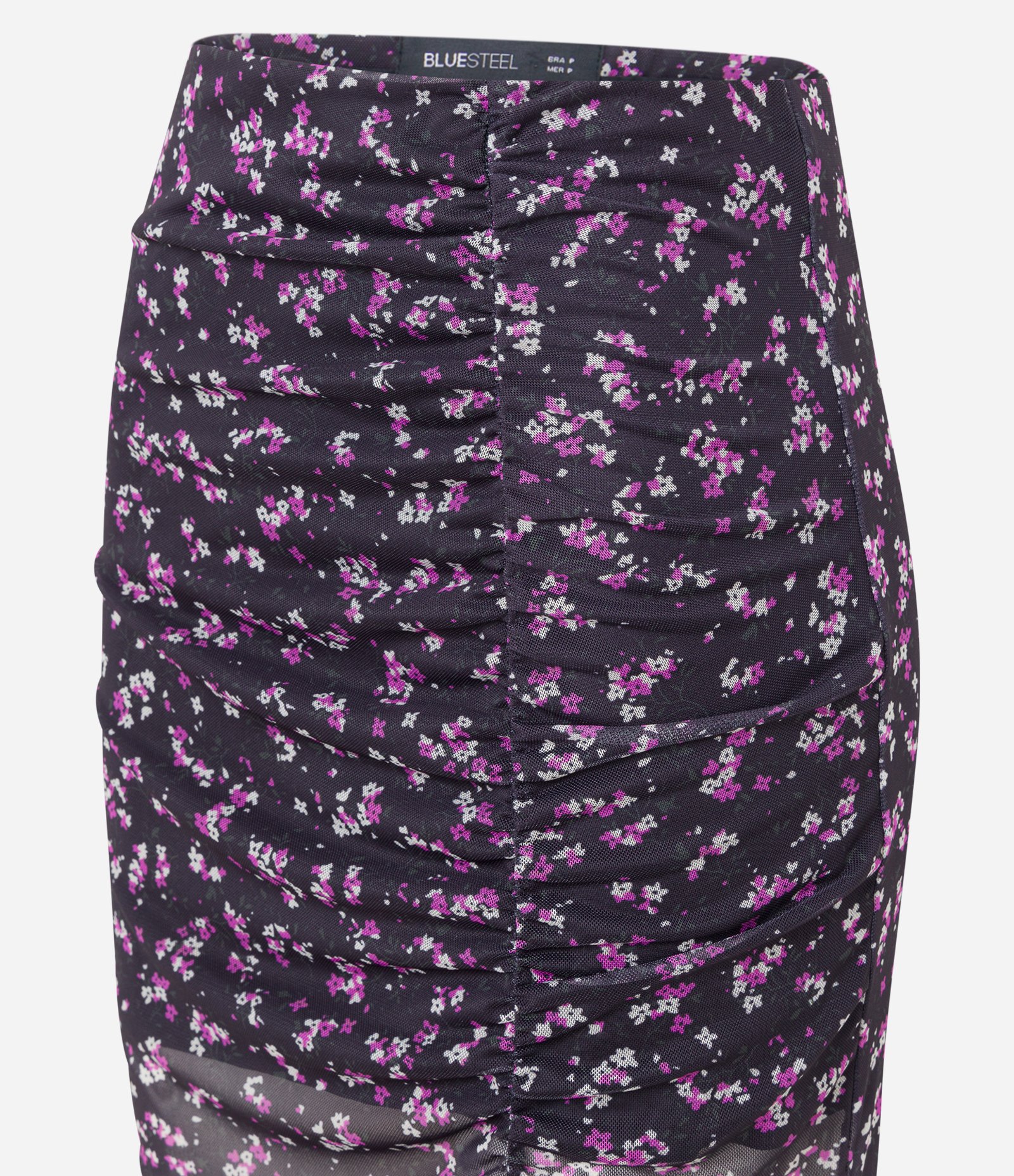 Saia New Midi em Tule Floral Liberty com Drapeado Lateral Preto 6