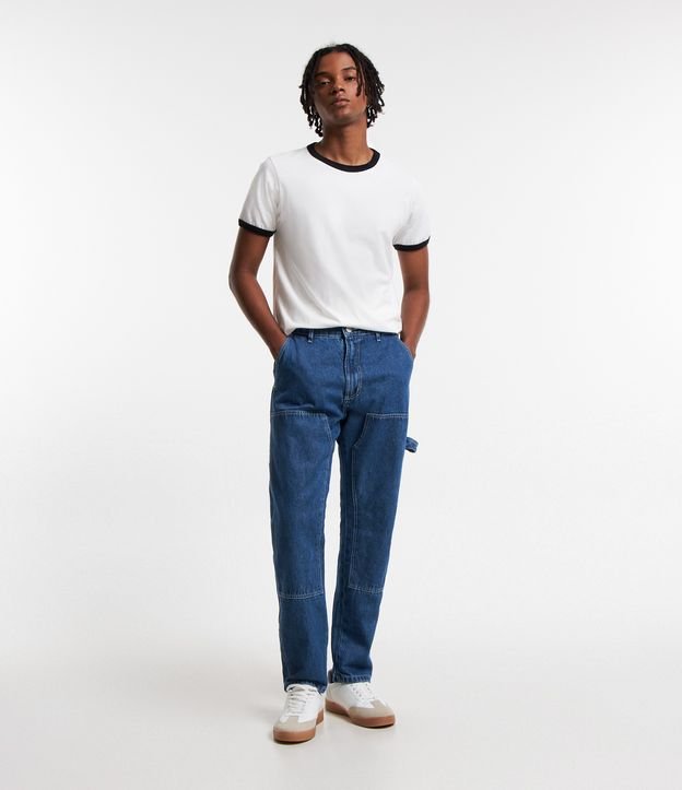 Calça Loose em Jeans com Joelho Duplo e Tira Lateral