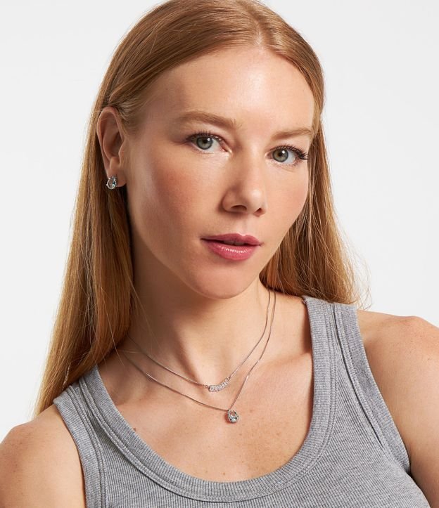 Conjunto Brinco e Colar Camadas com Gota em Zircônia
