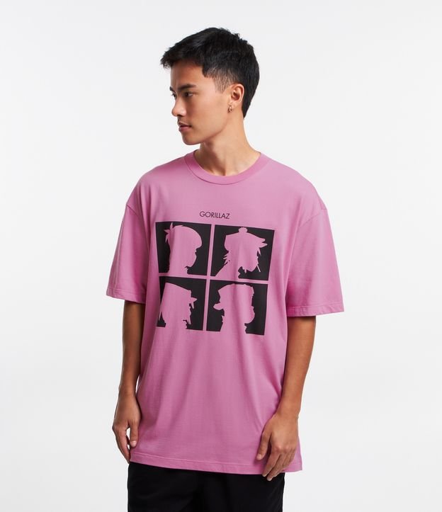 Camiseta Relaxed em Algodão Estampa Quadros Gorillaz