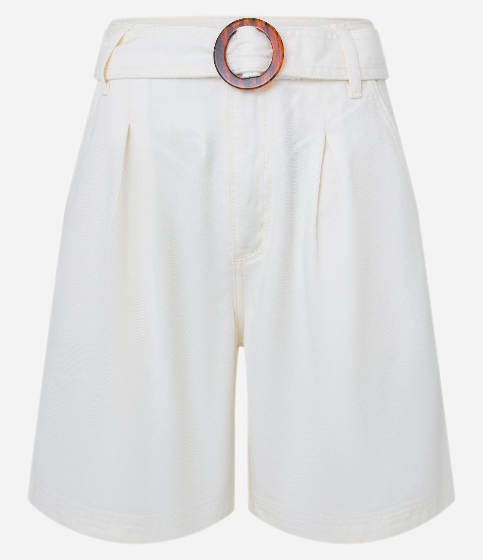 Short em Sarja com Pregas e Cinto de Fivela Redonda Off White 6